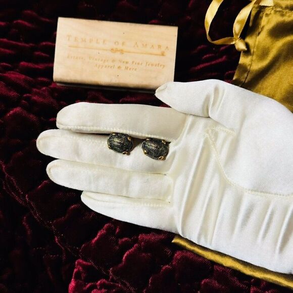 ANTIQUE- 9K Gold -Victorian- Natural Scarab Cufflinks- -6.2g Real Green Beetles - Picture 5 of 16